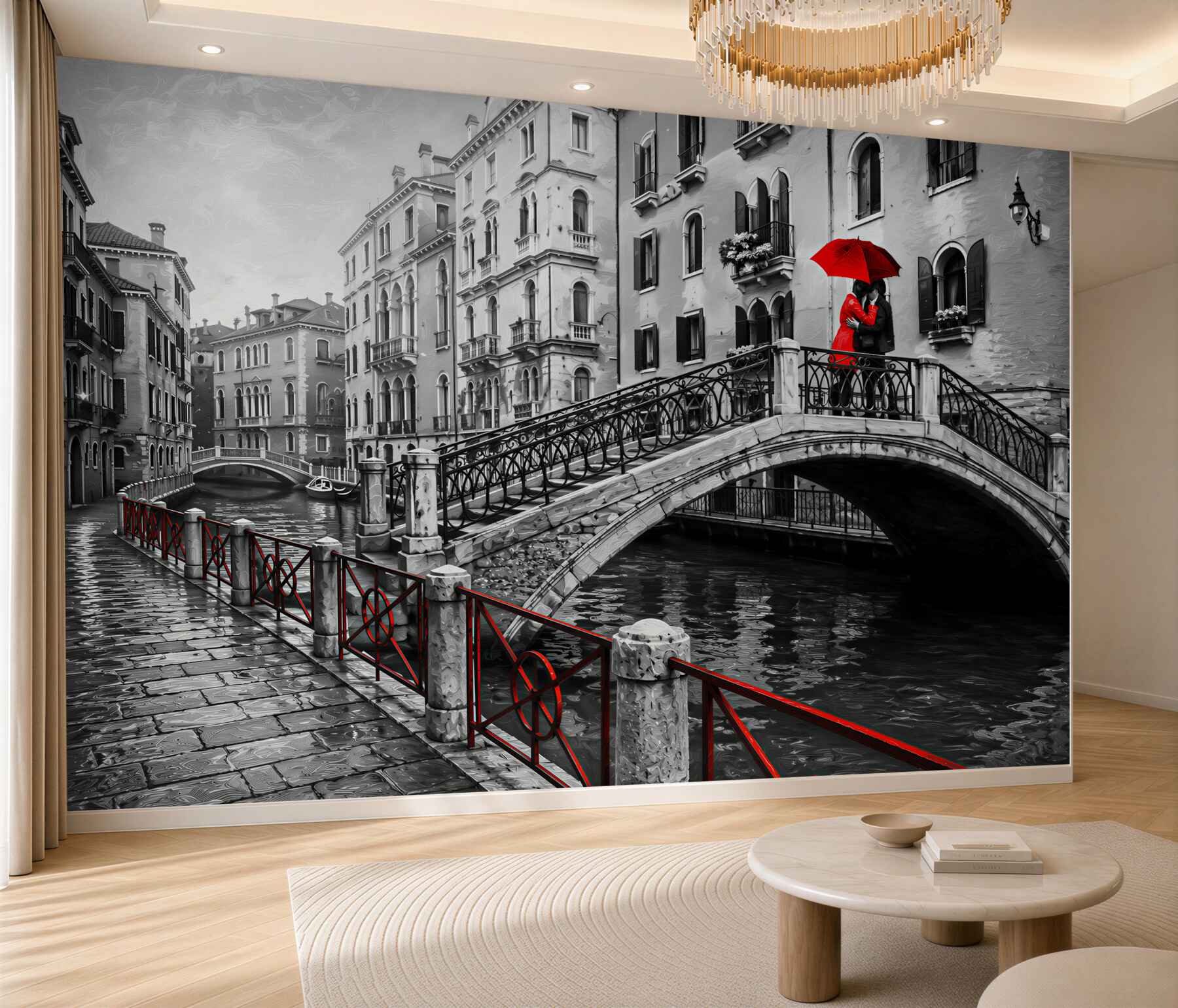 Papier peint pont à Venise en noir et blanc