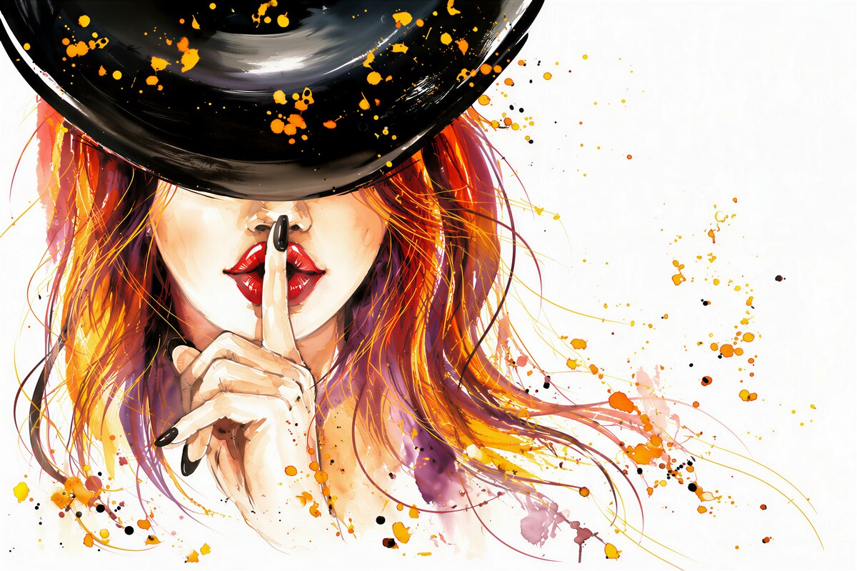 Papier peint fille avec un chapeau noir
