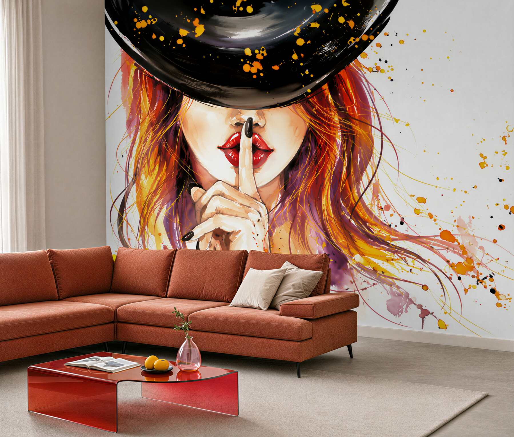 Papier peint fille avec un chapeau noir