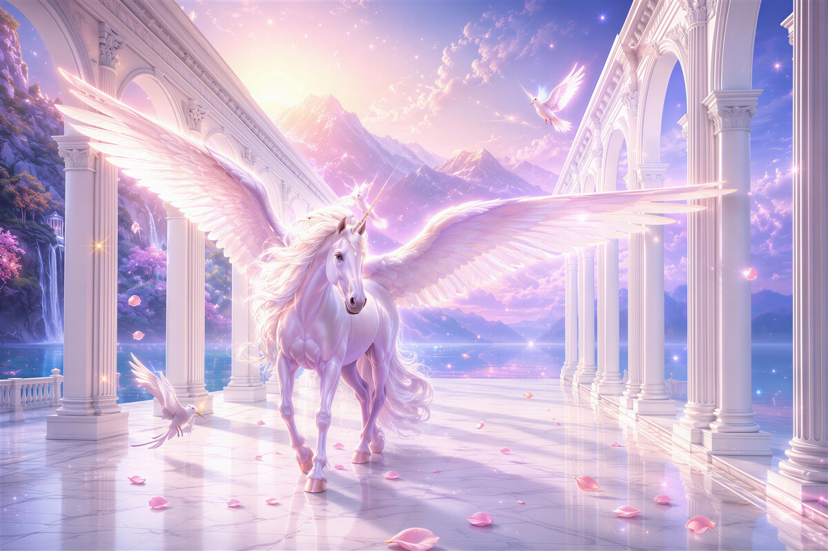 Papier peint licorne volante fantasy