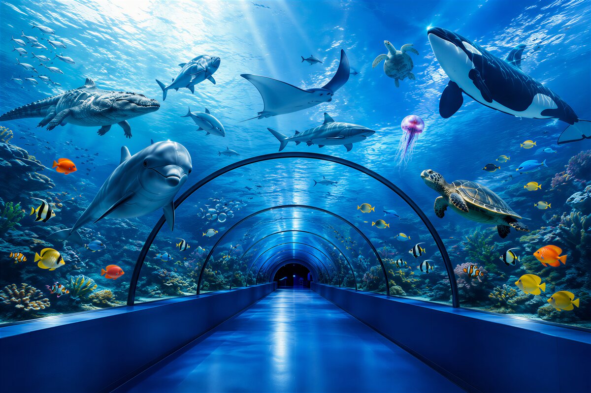 Papier peint tunnel fascinant dans l'aquarium
