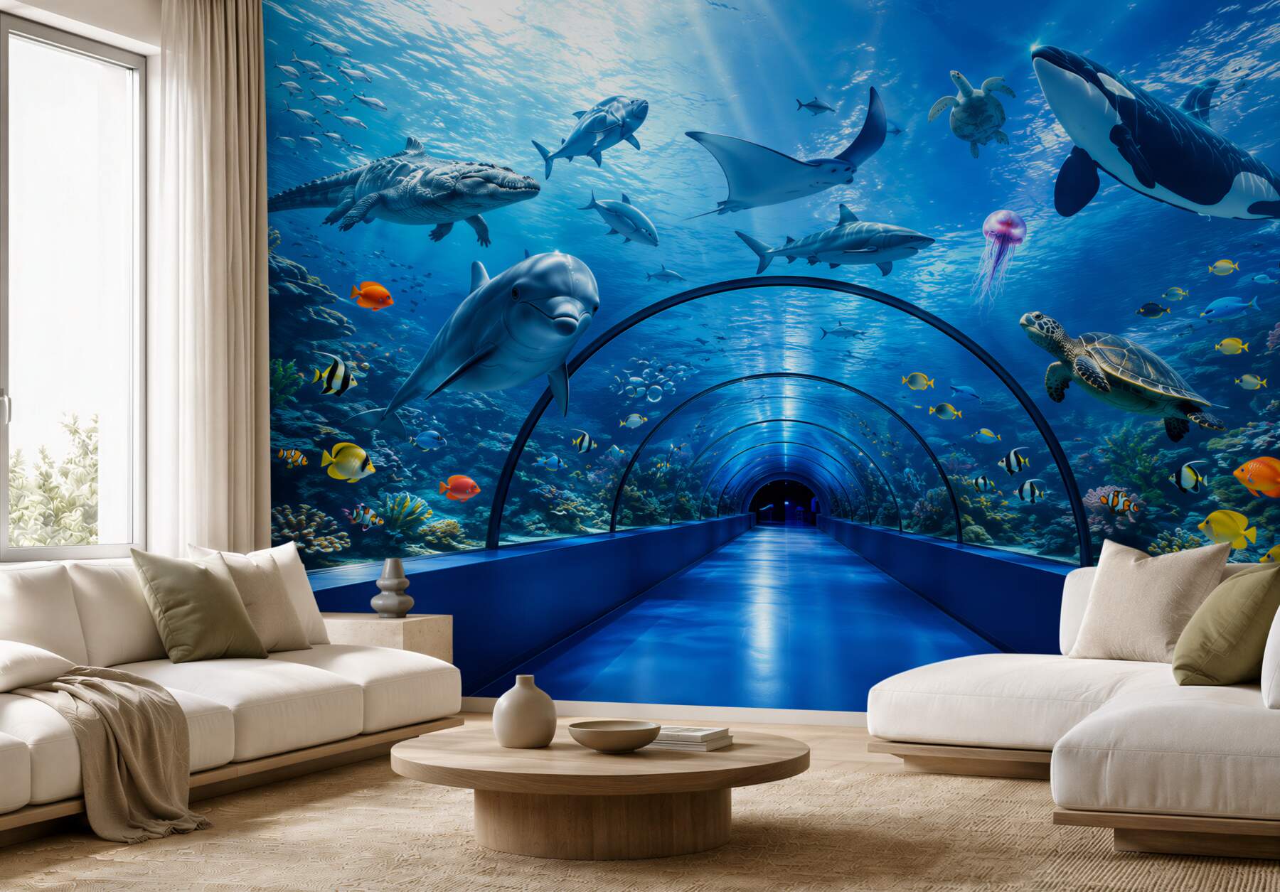 Papier peint tunnel fascinant dans l'aquarium