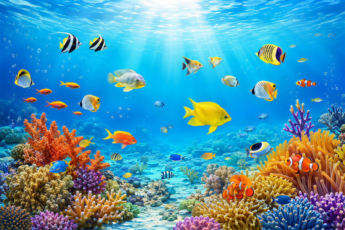 Papier peint différentes poissons sous l'eau