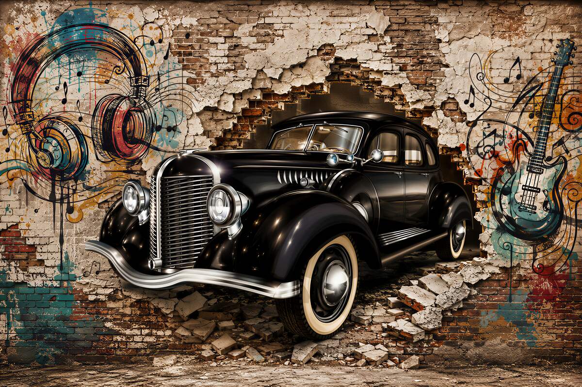 Papier peint vieille voiture noire