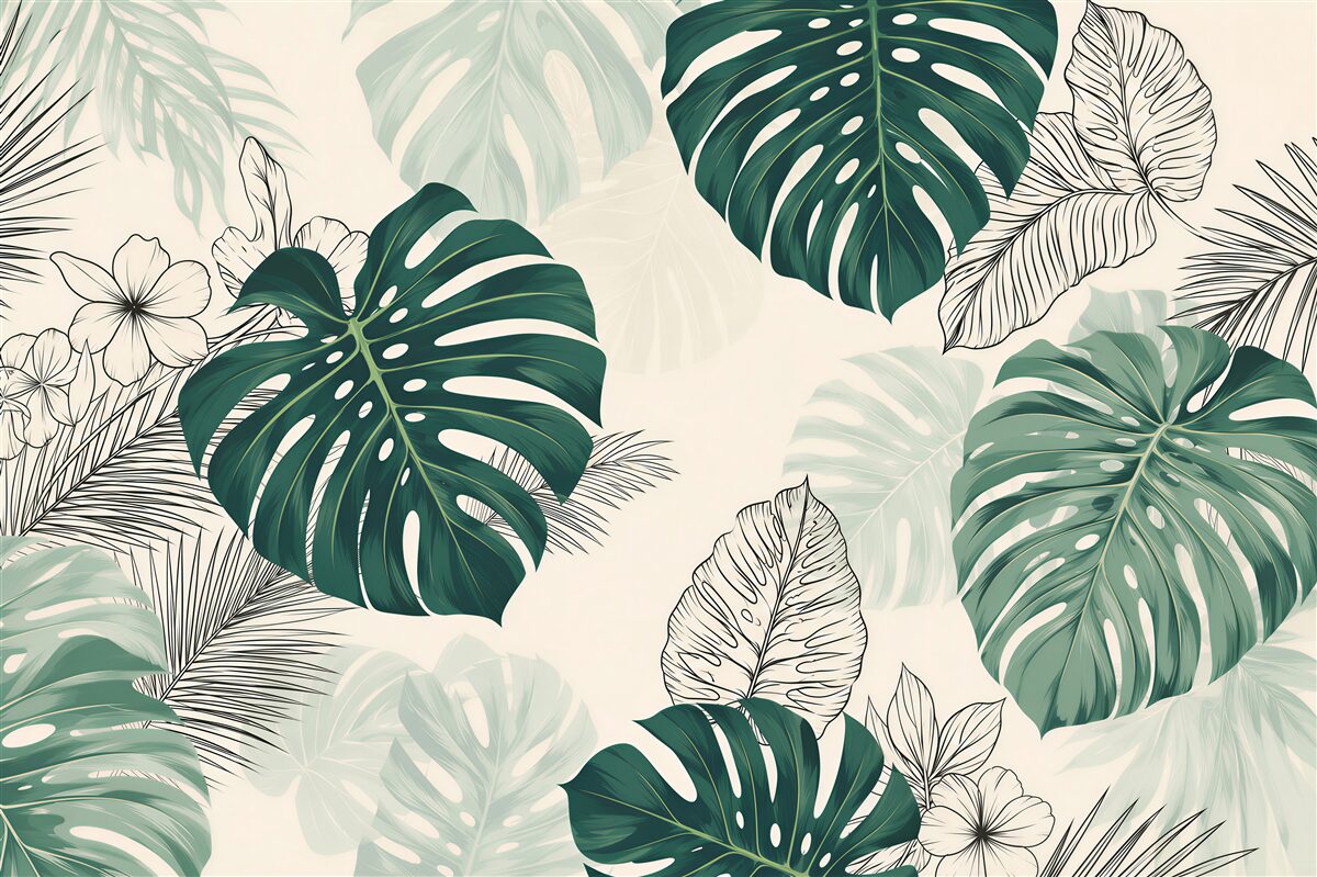 Papier peint énormes feuilles de monstera avec textures