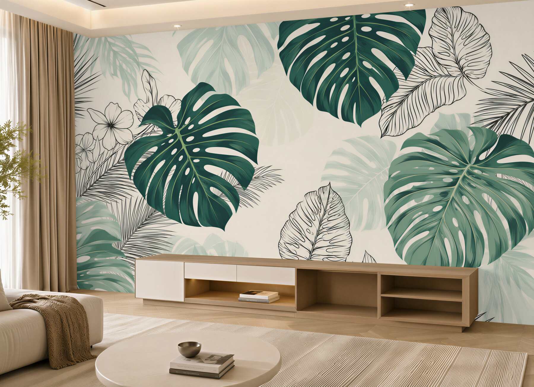 Papier peint énormes feuilles de monstera avec textures