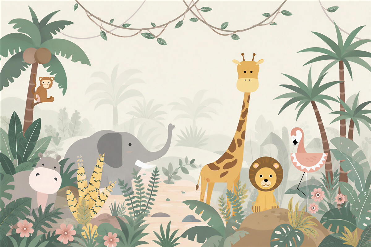 Papier peint groupe d'animaux de la jungle