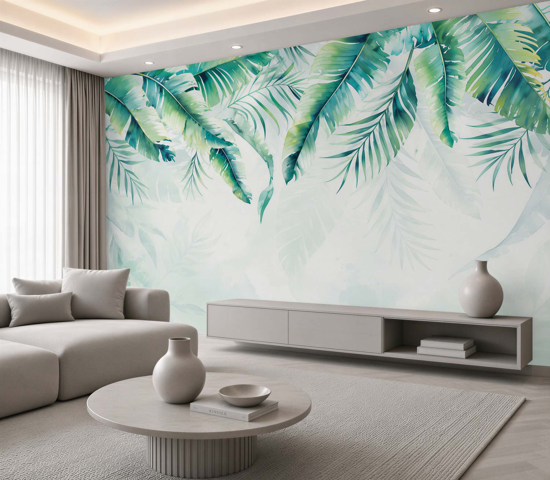 Papier peint Grandes feuilles vertes