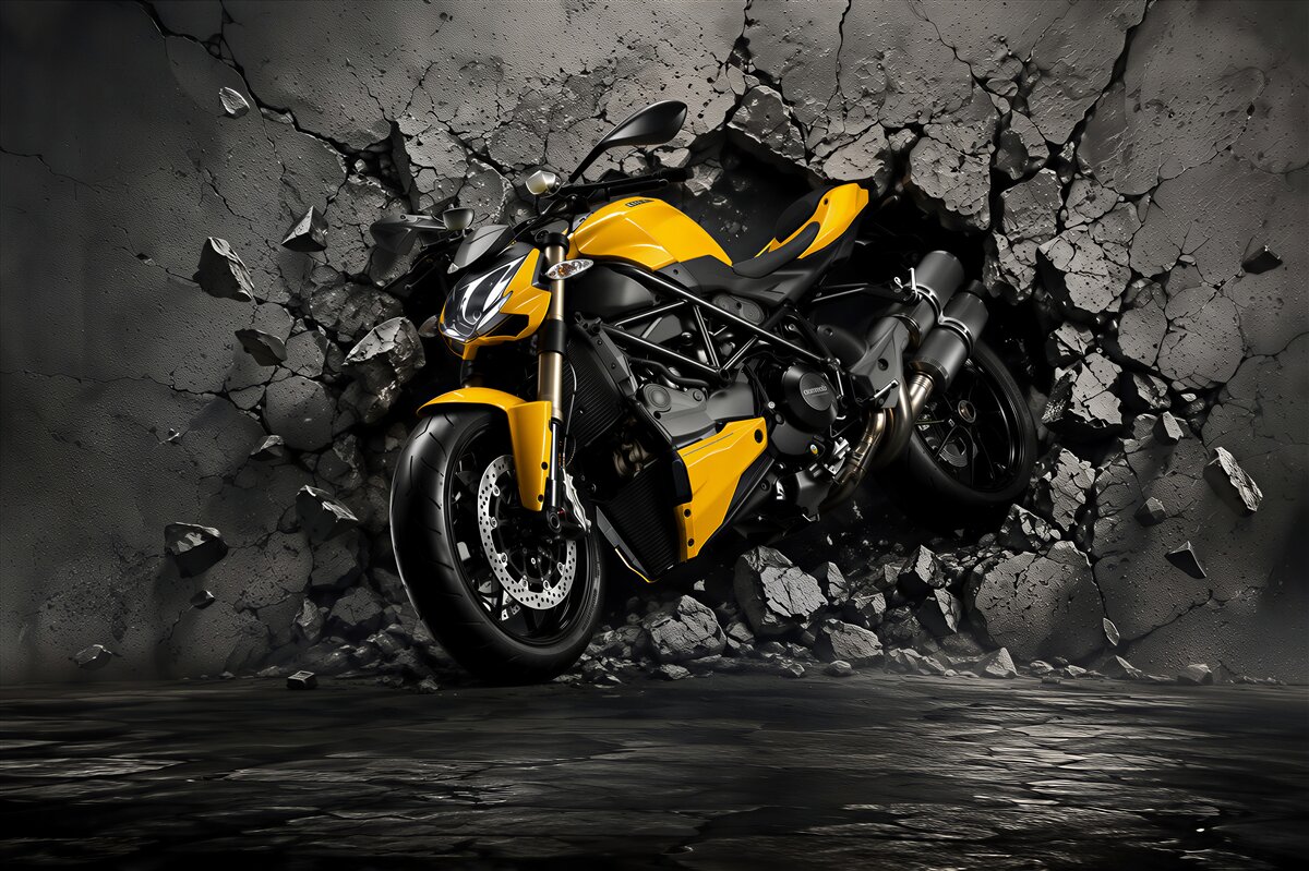 Papier peint moto jaune sur graffiti