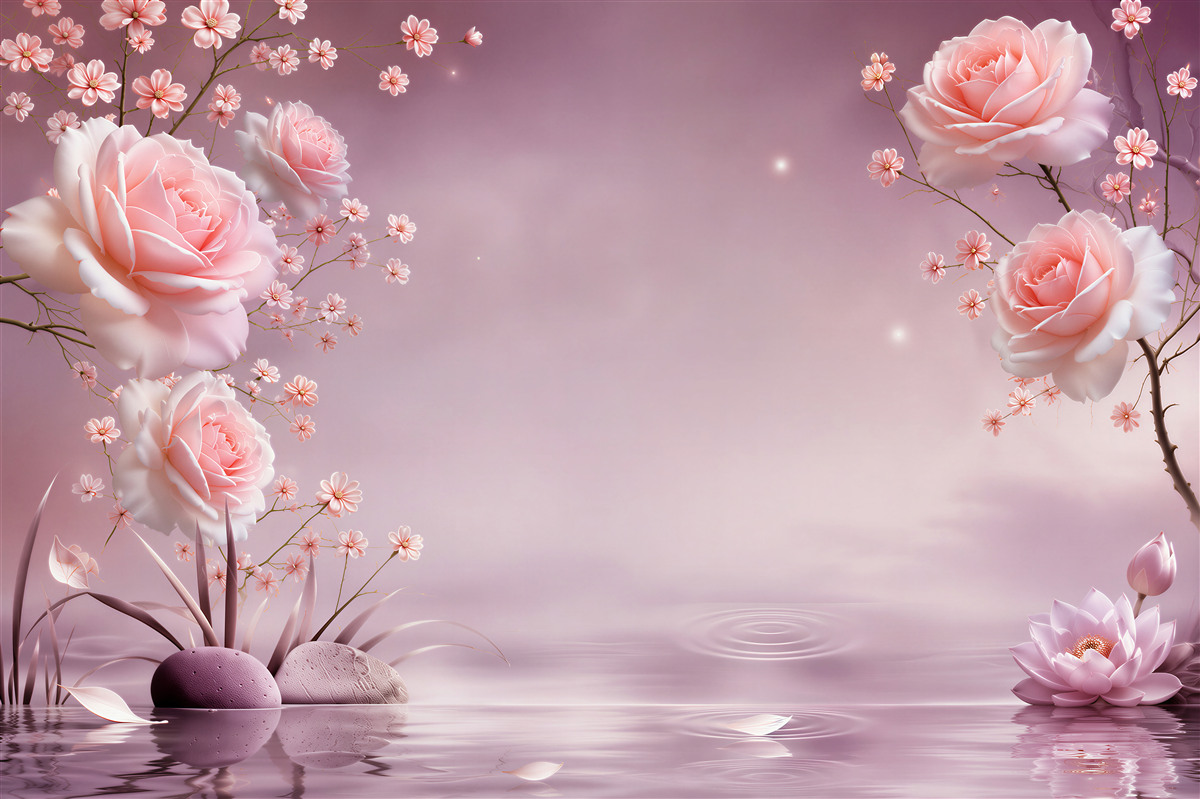 Papier peint fleurs en fleurs au-dessus de l'eau