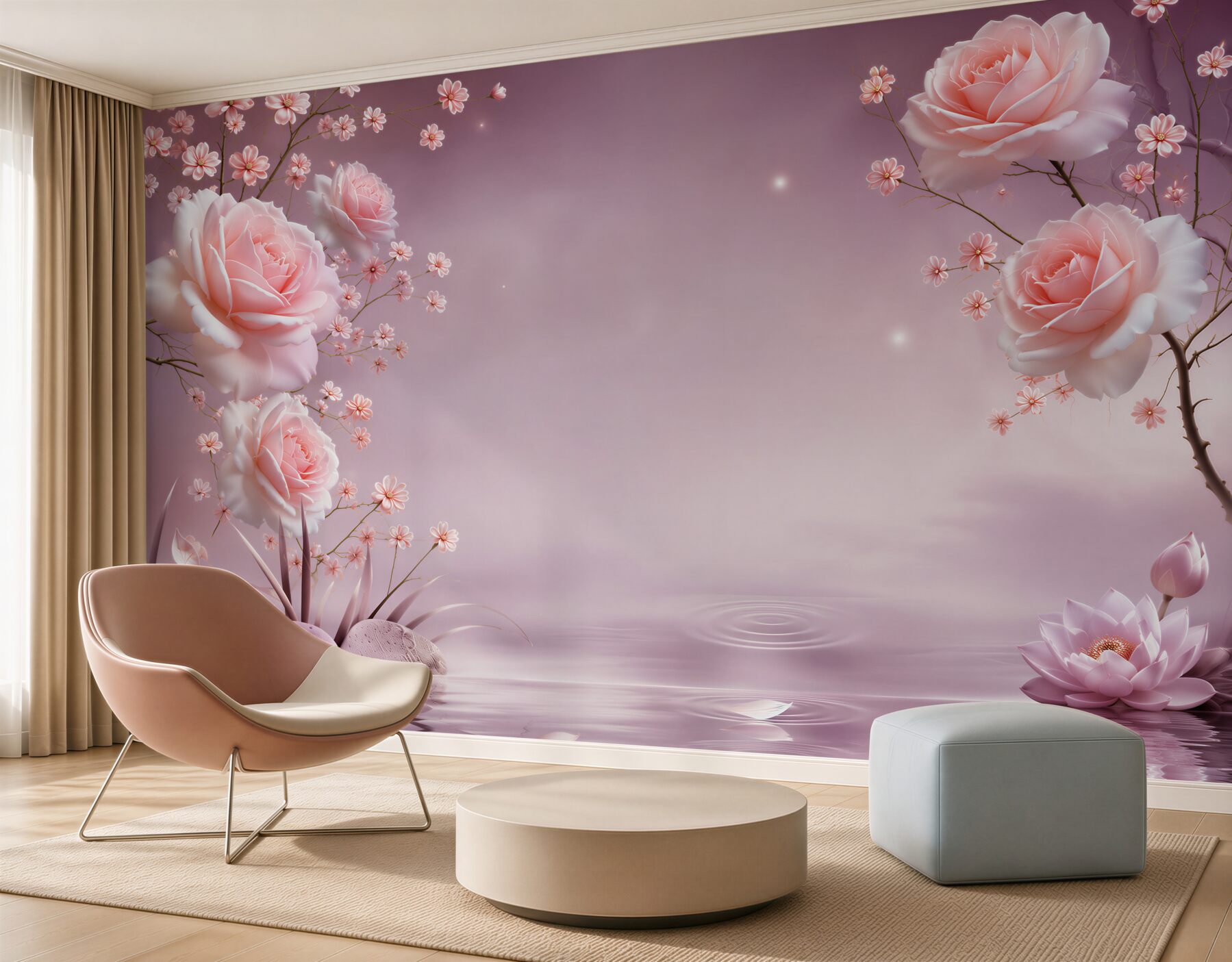 Papier peint fleurs en fleurs au-dessus de l'eau
