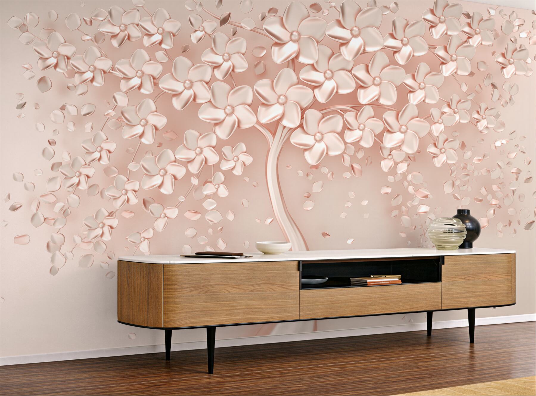 Papier peint arbre avec des fleurs en fleurs
