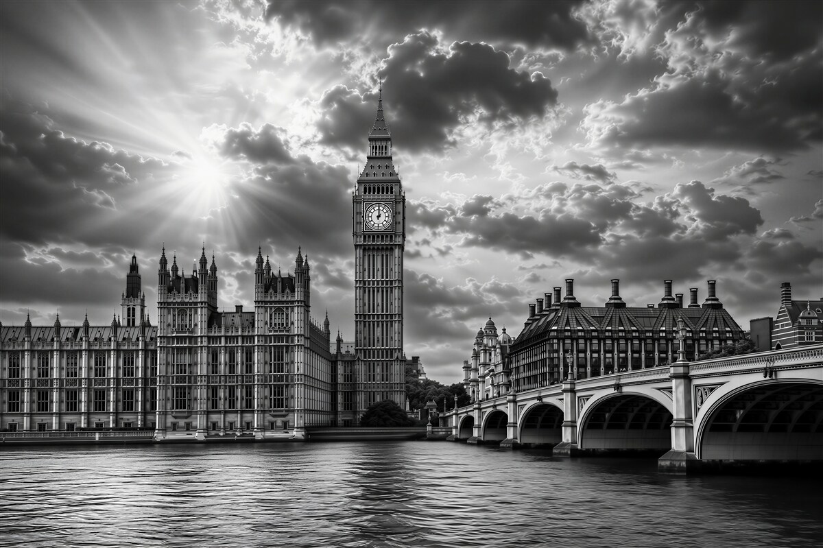 Papier peint Big Ben noir et blanc Londres