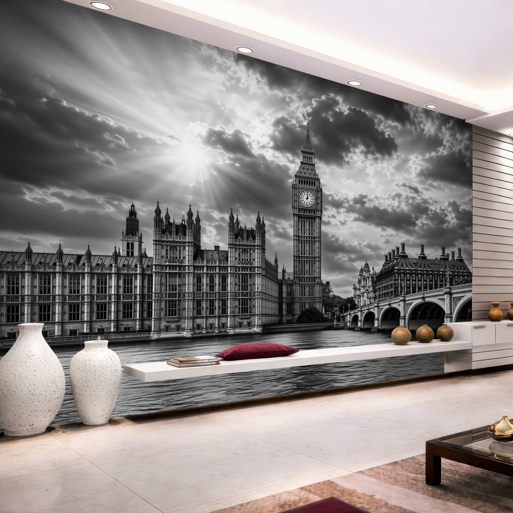 Papier peint Big Ben noir et blanc Londres