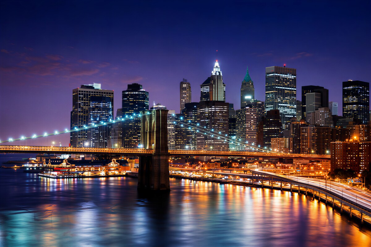 Papier peint paysage nocturne du pont de Brooklyn