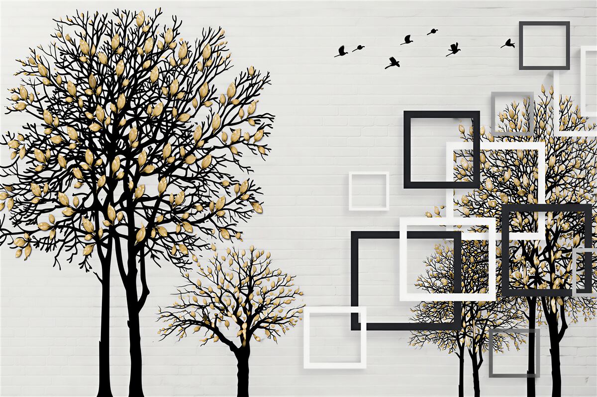 Papier peint oiseaux s'envolant d'un arbre abattu