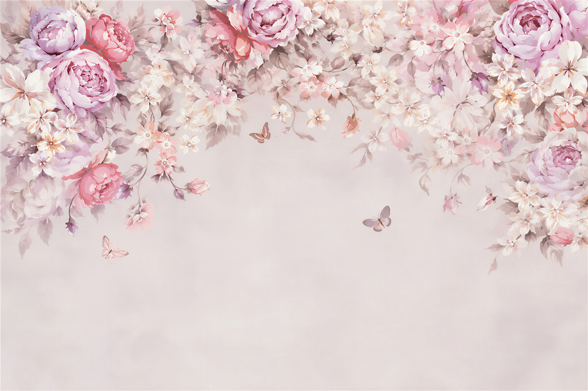 Papier peint jardin fleuri avec des papillons