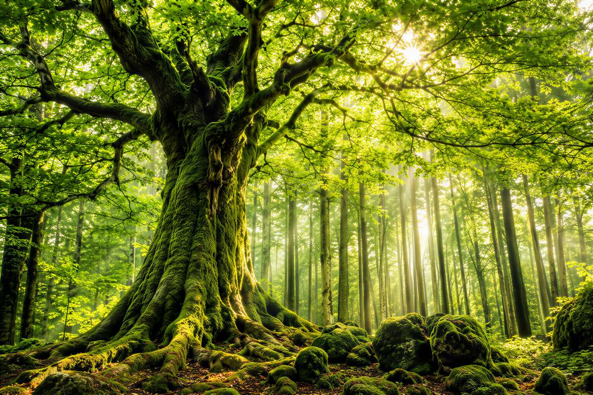 Papier peint puissant arbre de vie rencontre l'aube
