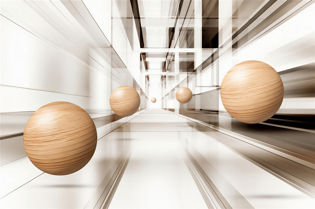 Papier peint boules en bois dans un tunnel optique