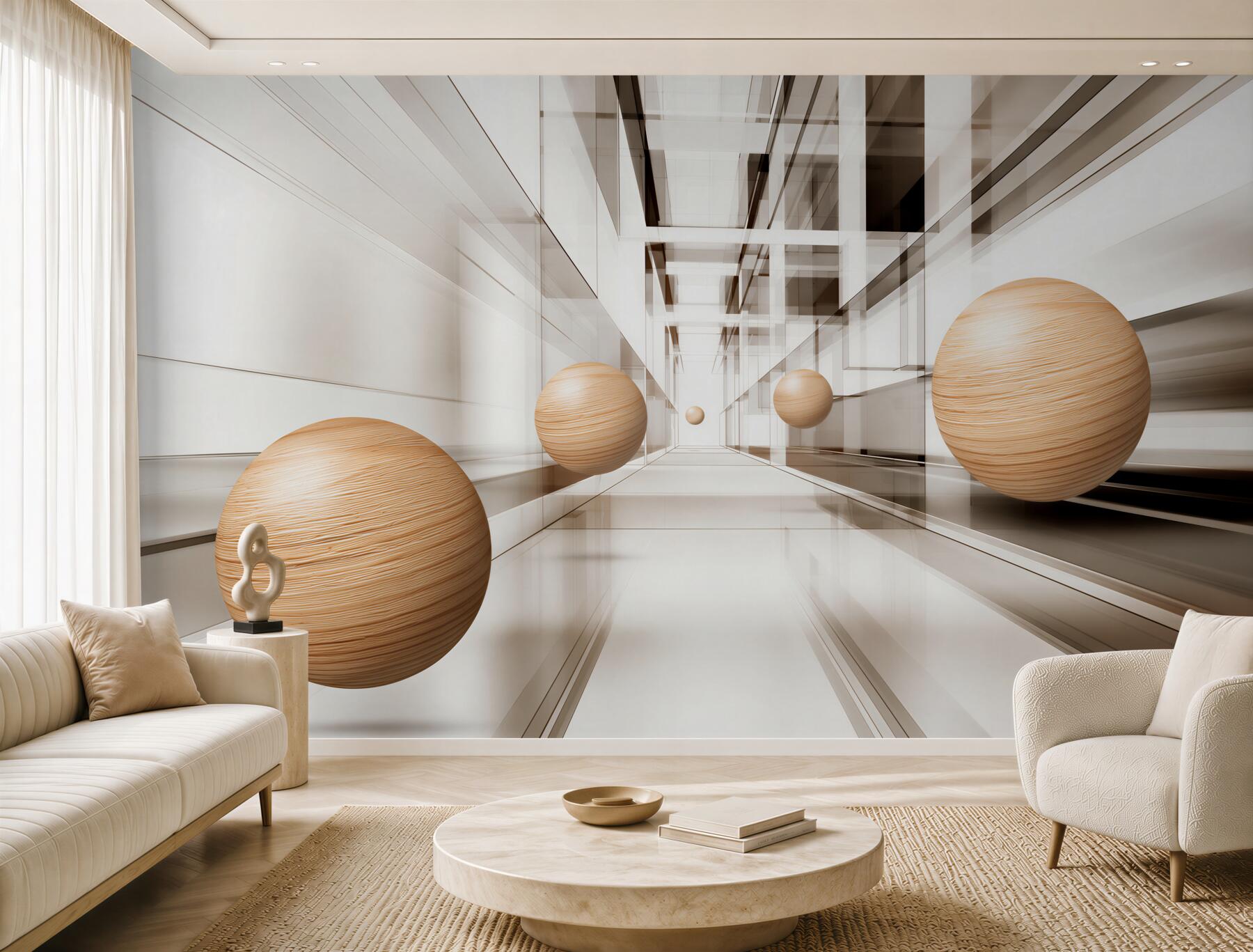 Papier peint boules en bois dans un tunnel optique