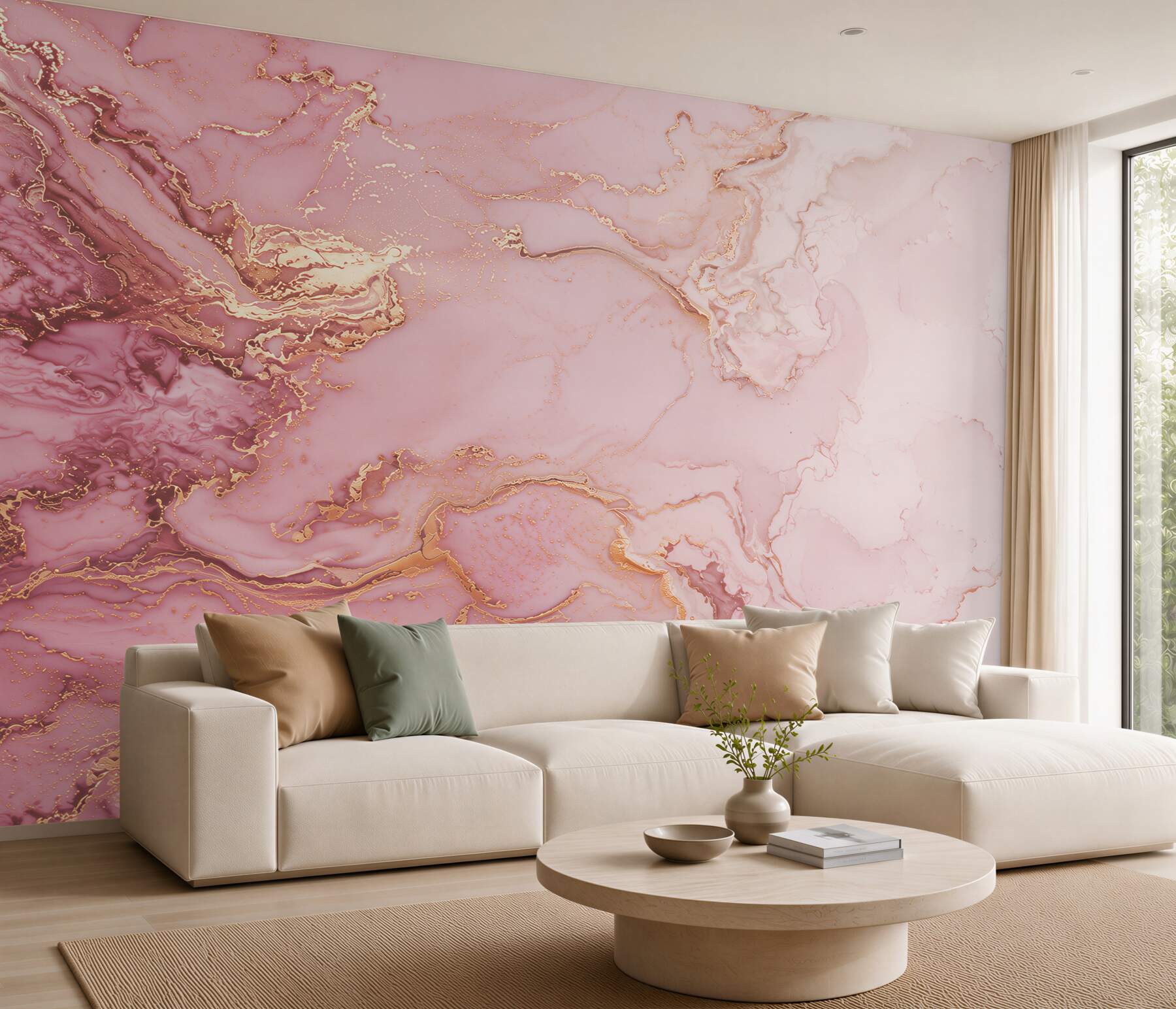 Papier peint taches de marbre rose clair