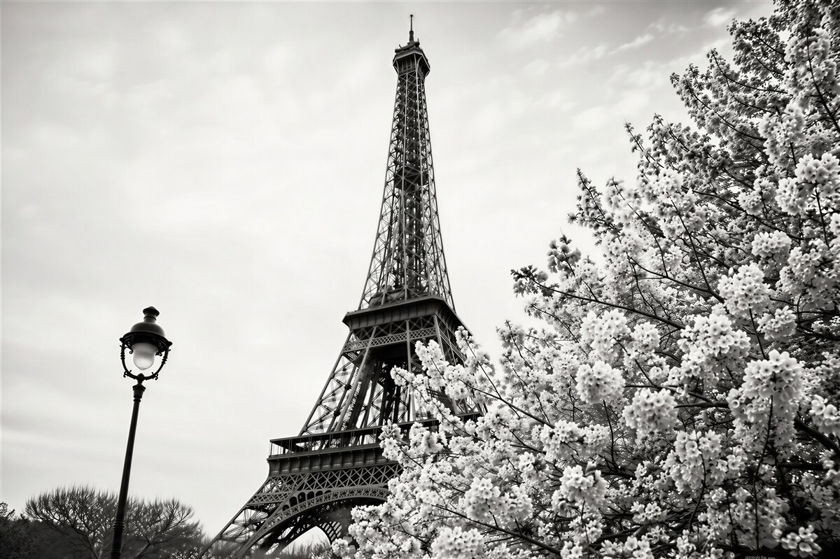 Papier peint Tour Eiffel noir et blanc