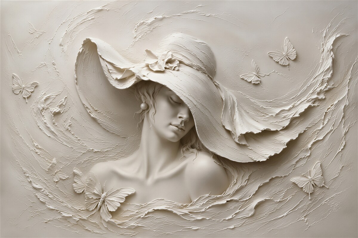 Papier peint fille avec bas-relief et chapeau