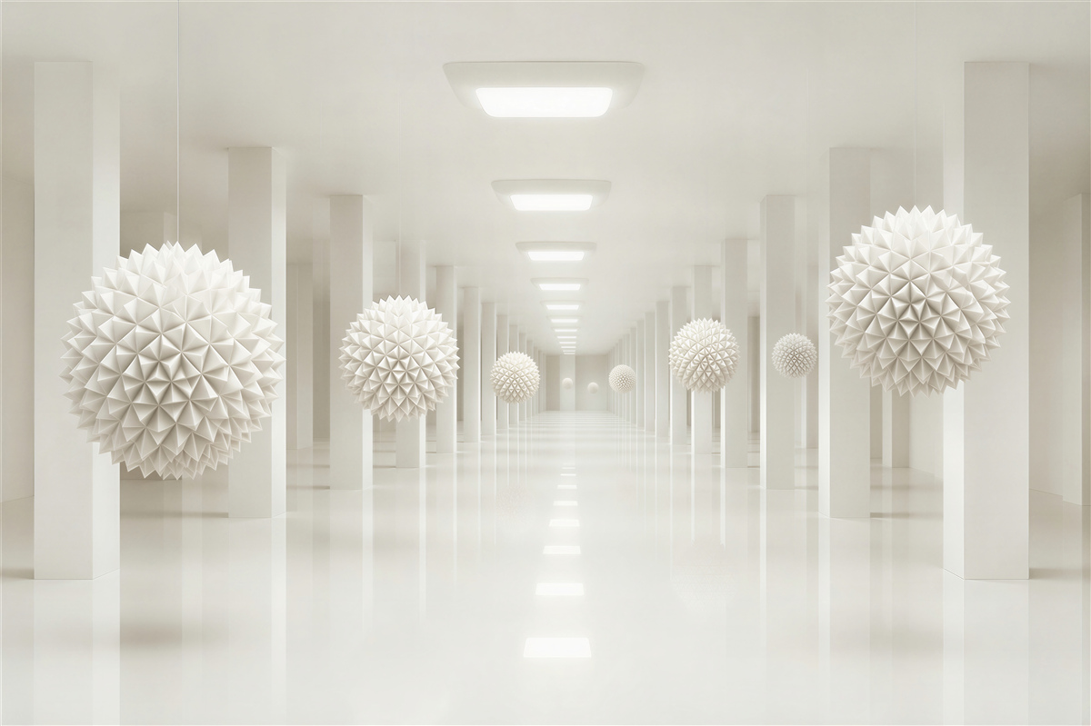 Papier peint colonnade et boules en perspective
