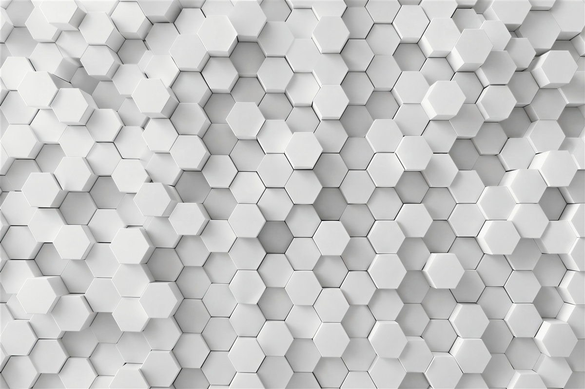 Papier peint hexagones gris et blancs en relief