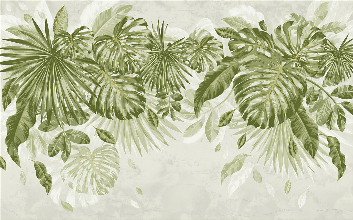 Papier peint monstera tropicale et feuilles de bananier