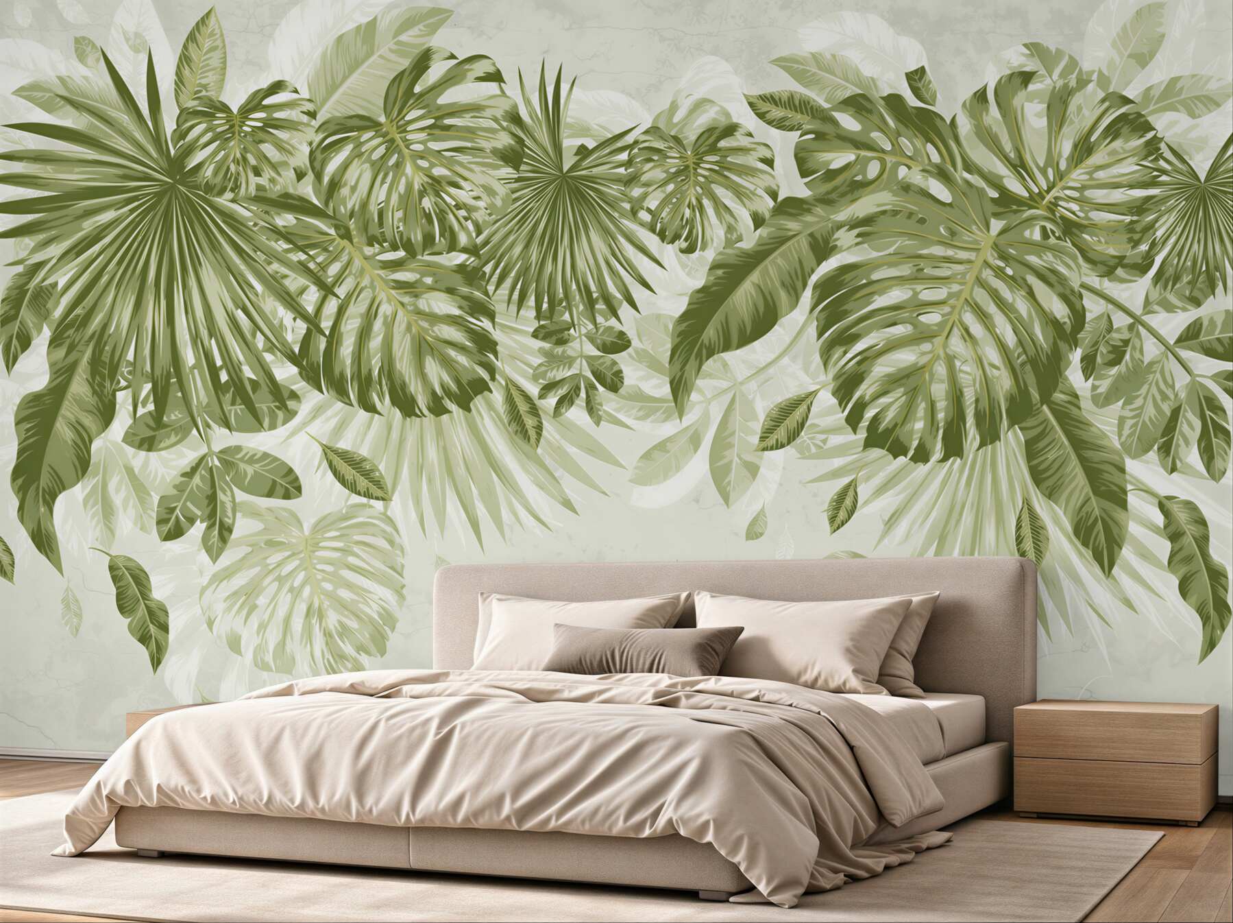 Papier peint monstera tropicale et feuilles de bananier