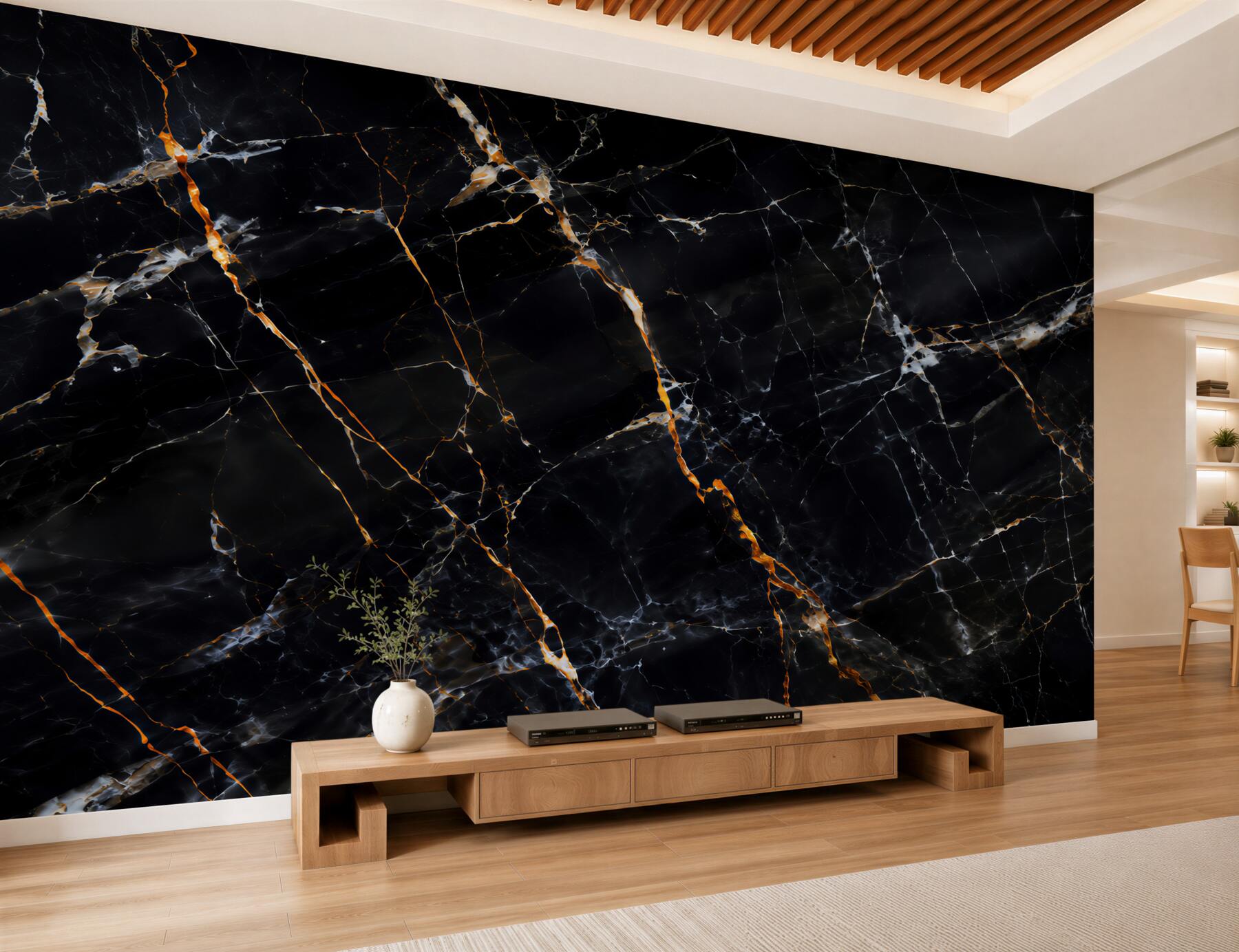 Papier peint marbre noir luxueux avec incrustations
