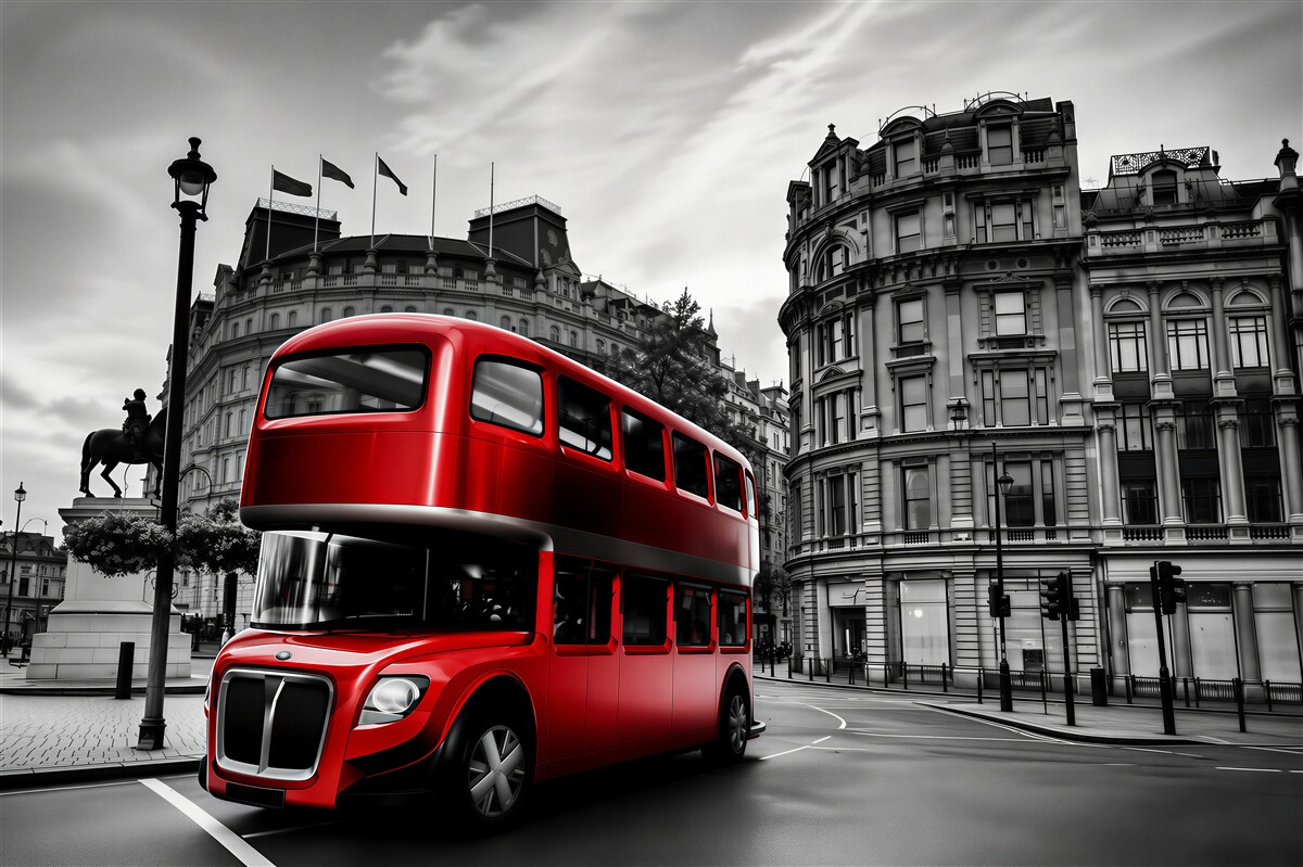 Papier peint bus londonien dans la rue de la ville