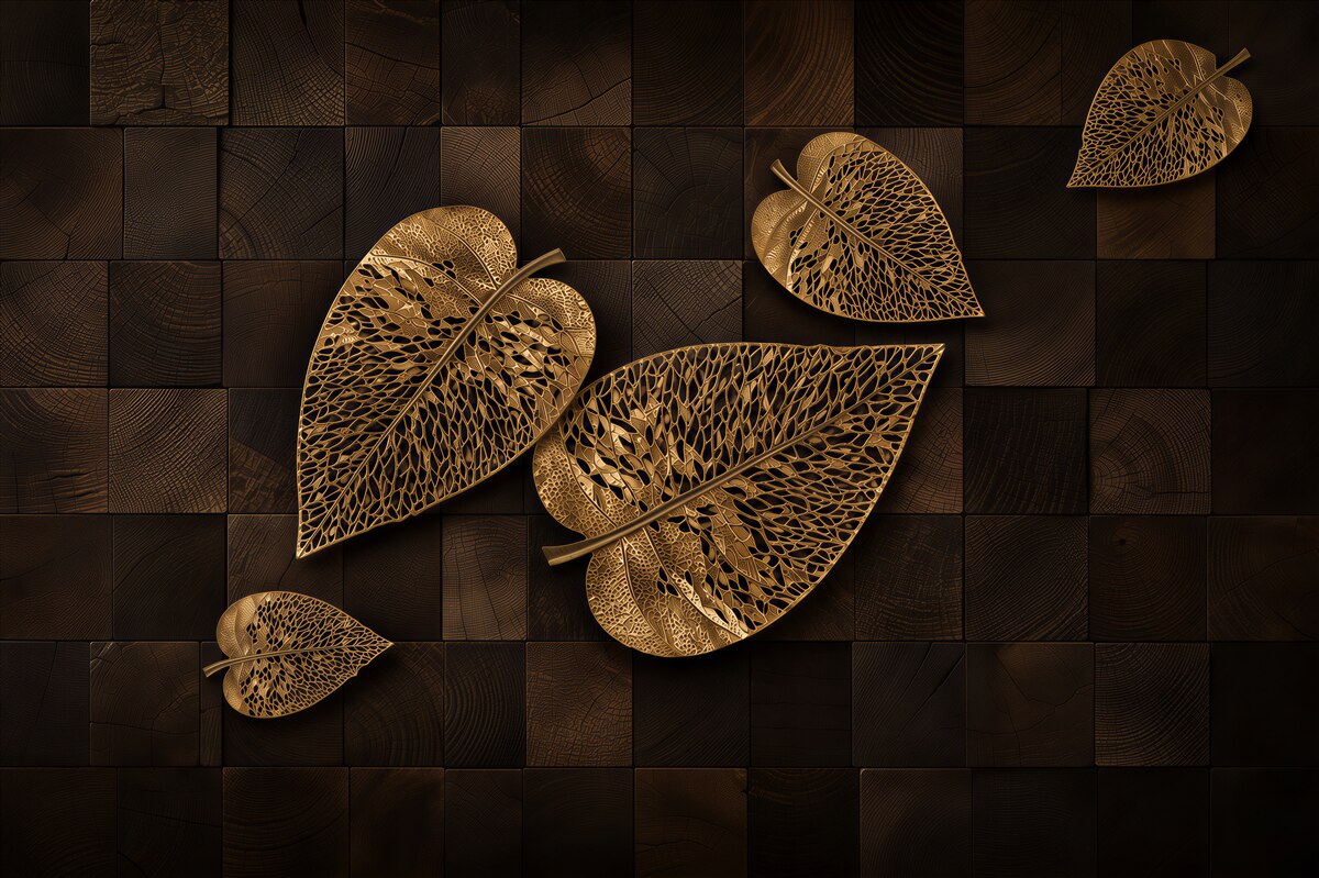 Papier peint feuilles métalliques en bronze