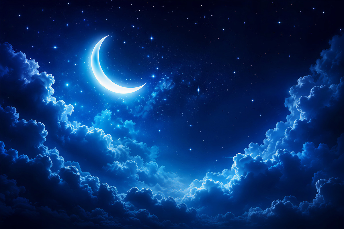 Papier peint lune magique flottant au-dessus des nuages nocturnes