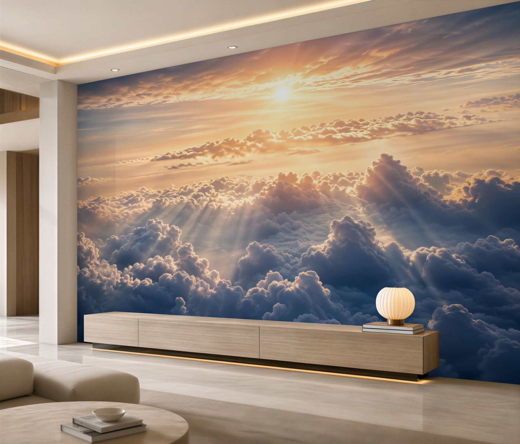 Papier peint lever de soleil au-dessus de nuages épais