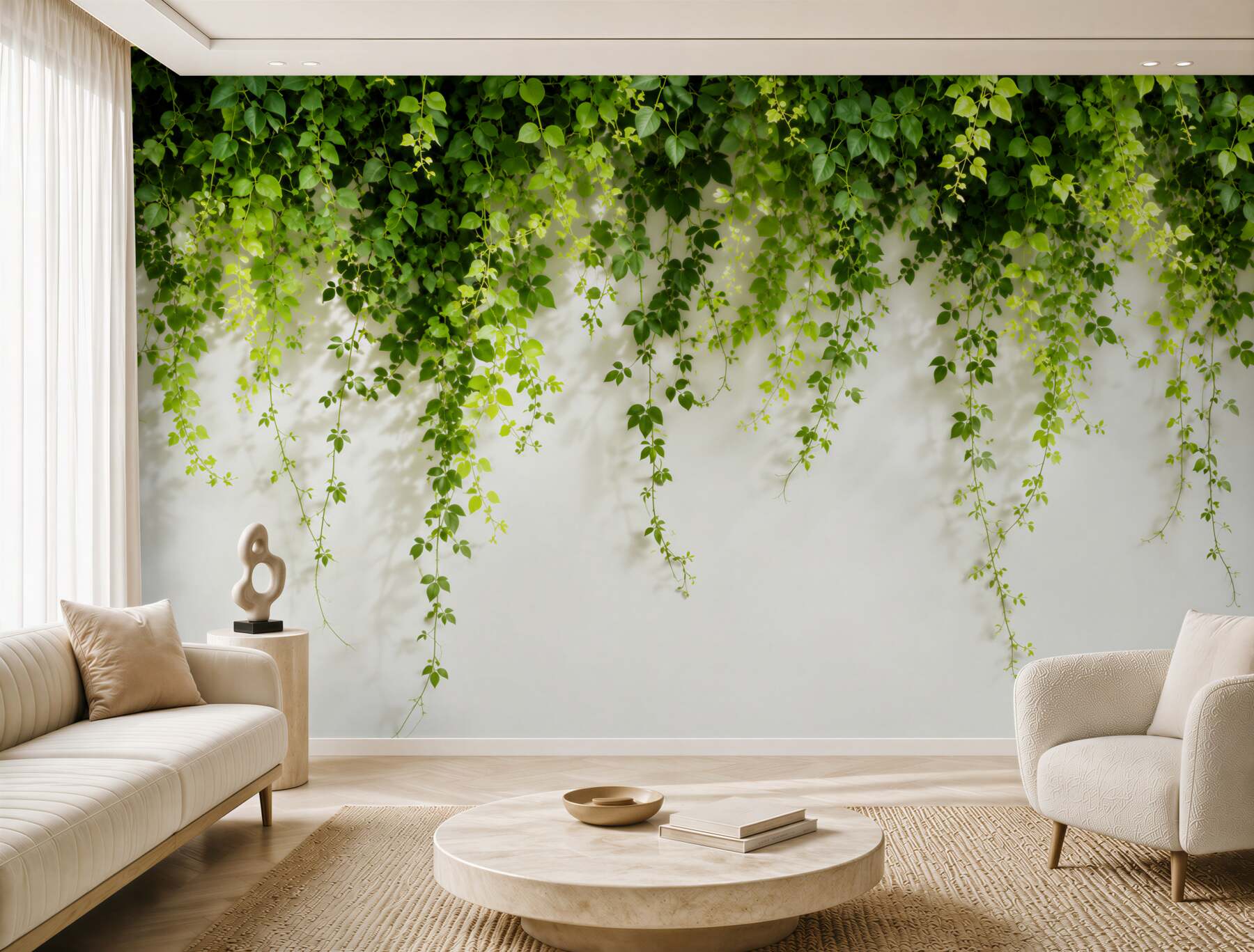 Papier peint plantes suspendues vert clair