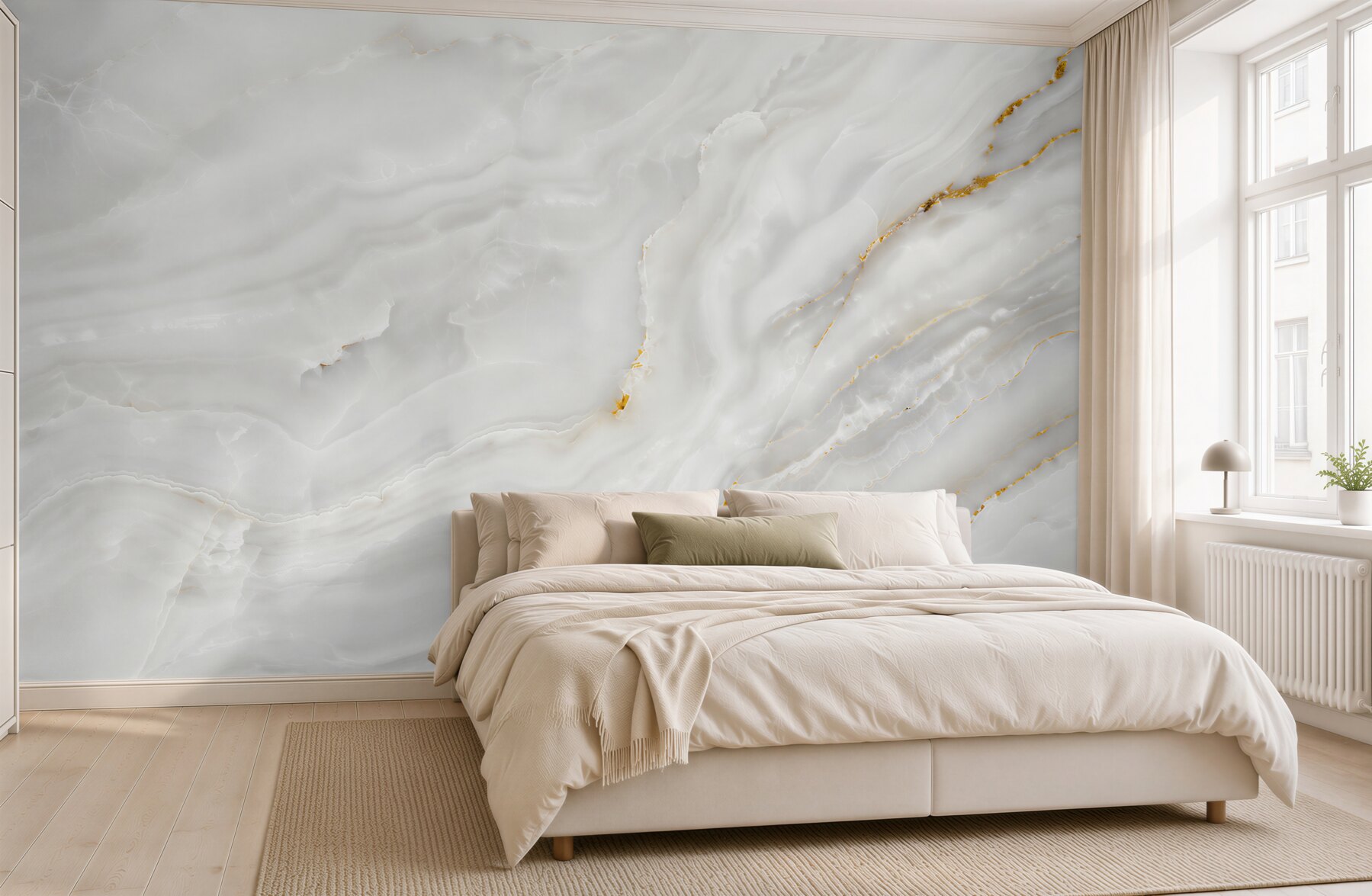 Papier peint vagues blanches sur marbre clair