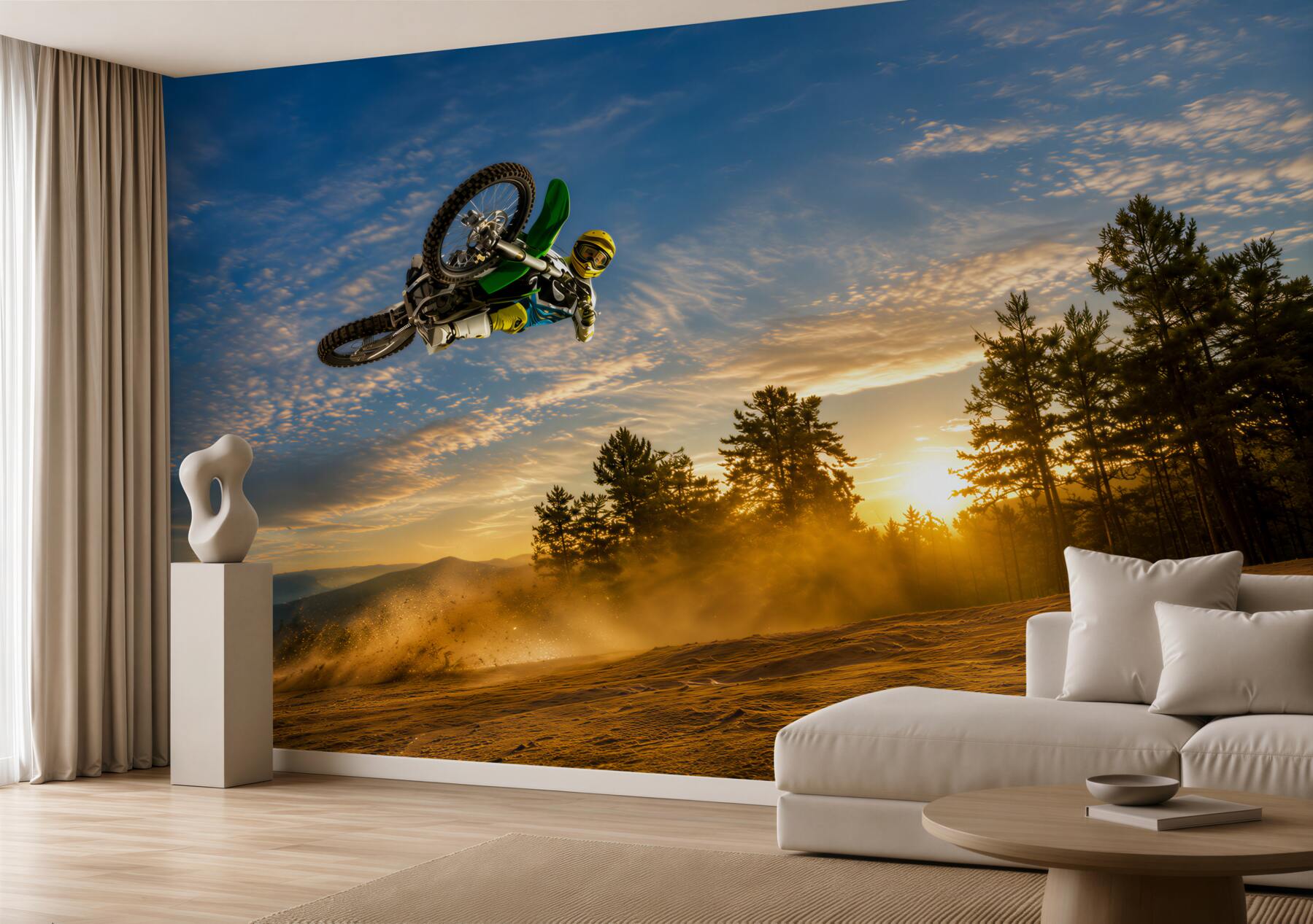 Papier peint saut de motard au coucher du soleil