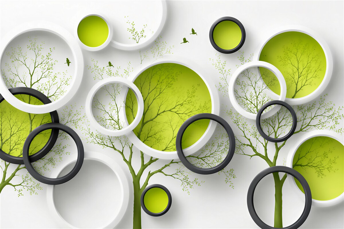 Papier peint arbres dans des cercles abstraits