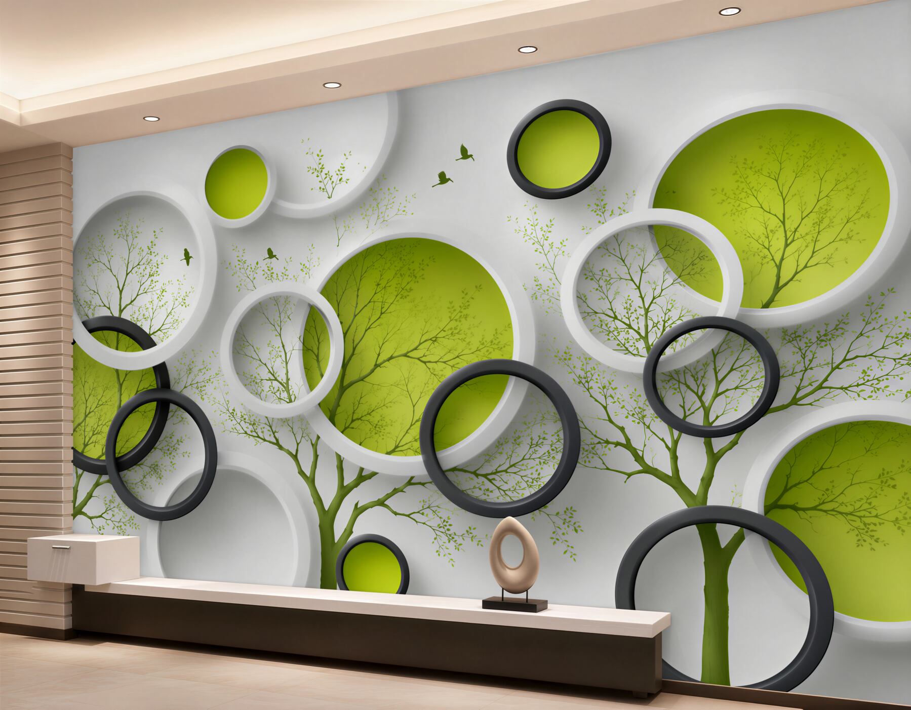 Papier peint arbres dans des cercles abstraits