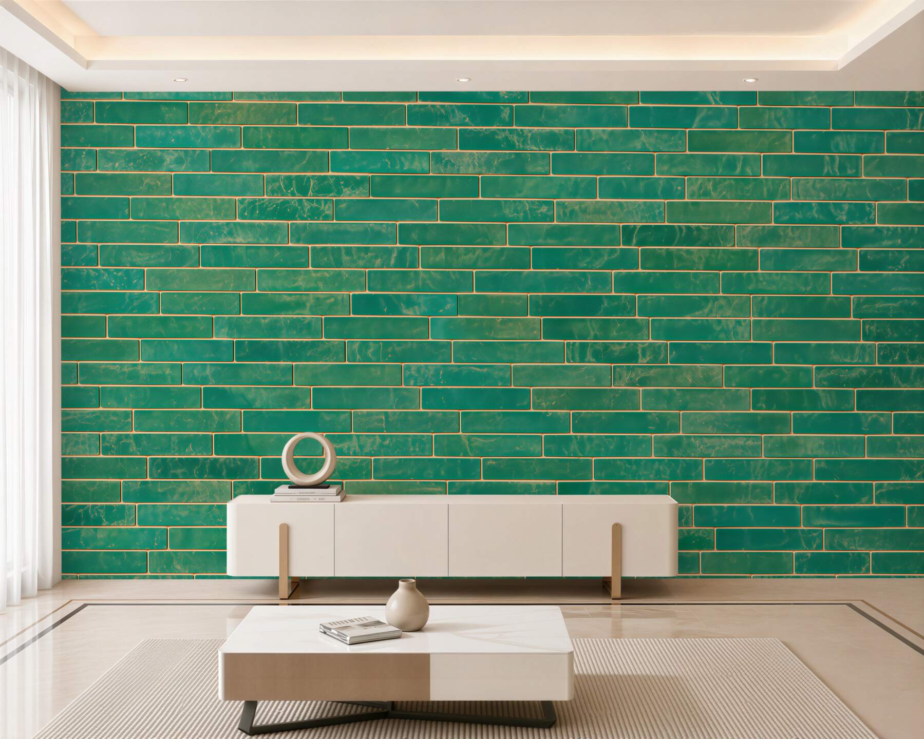 Papier peint mur en briques peint en vert