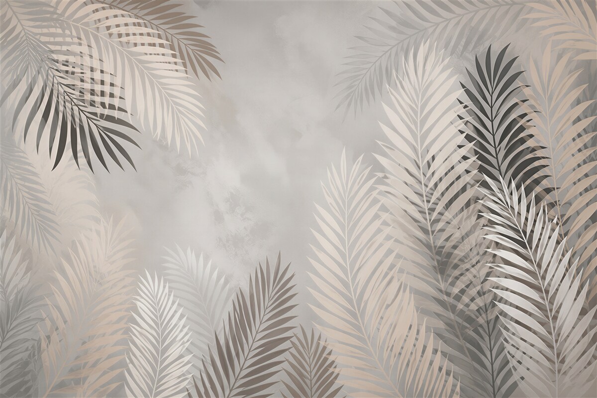 Papier peint feuilles tropicales en noir et blanc