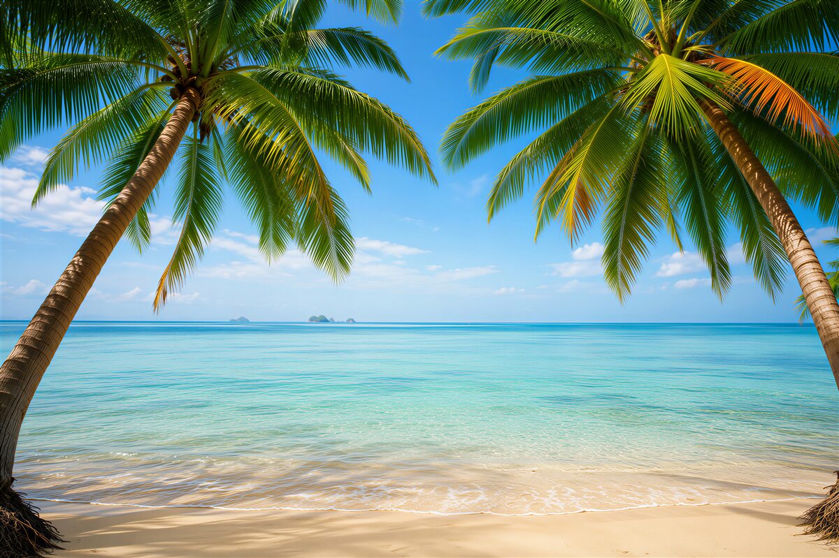 Papier peint deux palmiers sur la plage