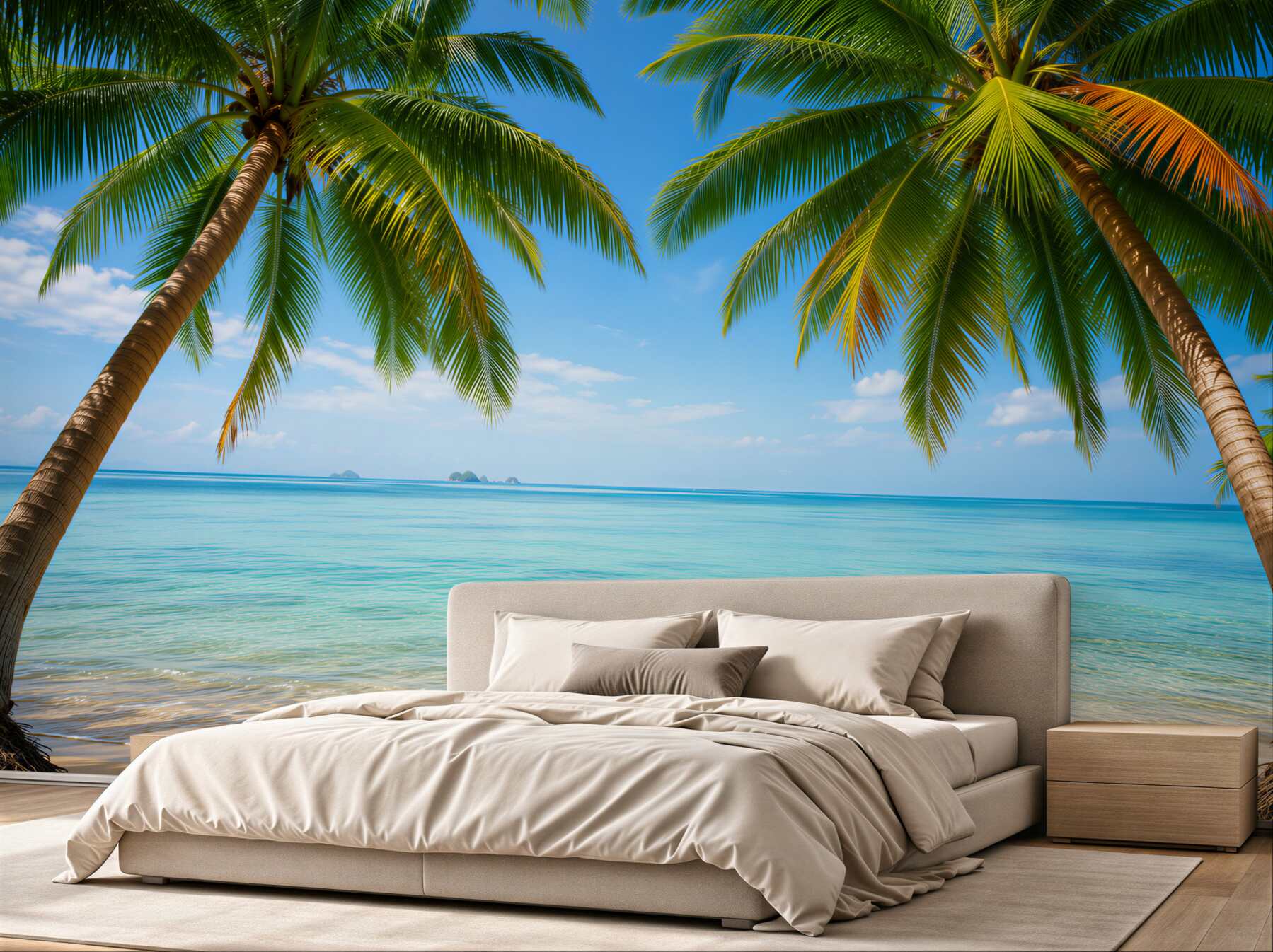 Papier peint deux palmiers sur la plage
