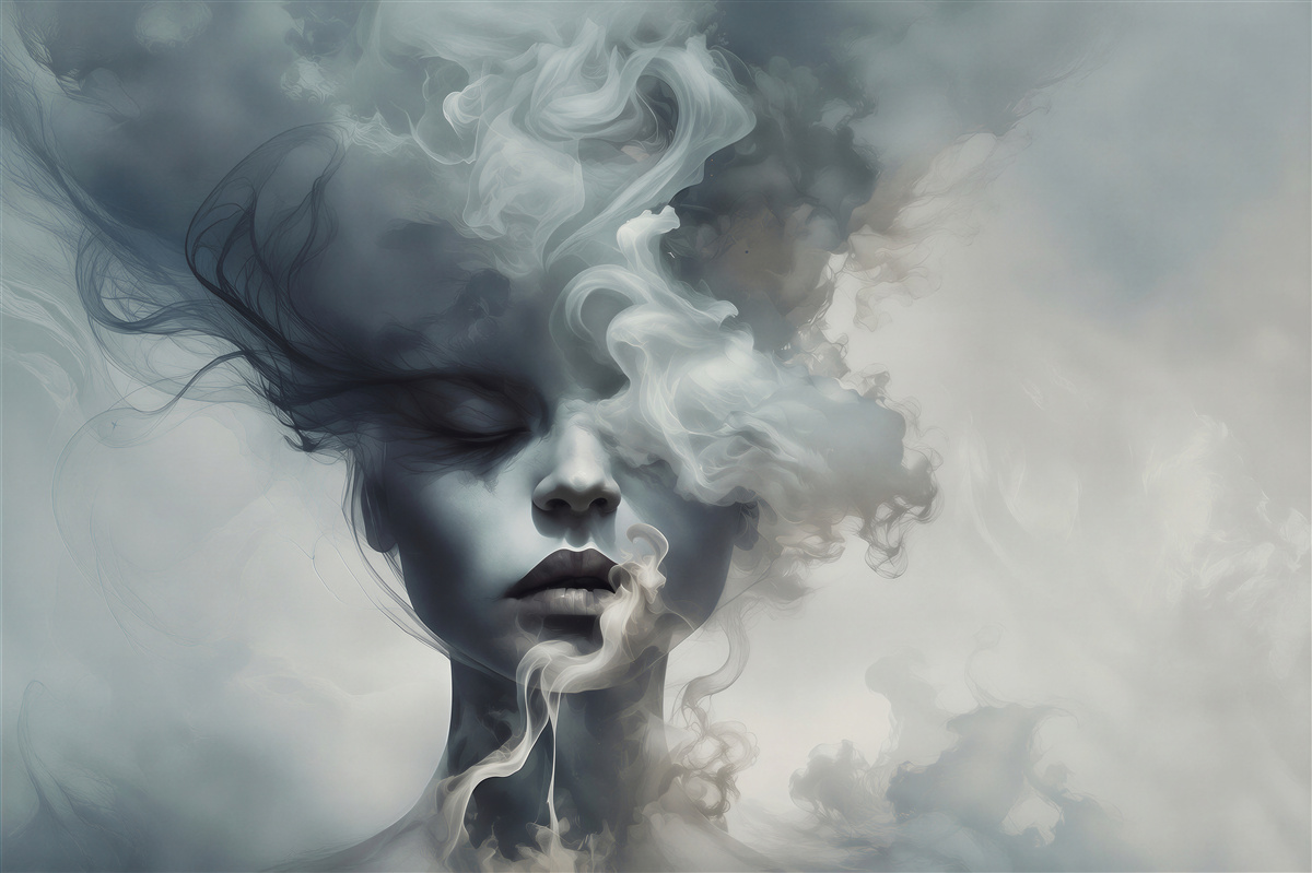Papier peint fille dans la brume grise