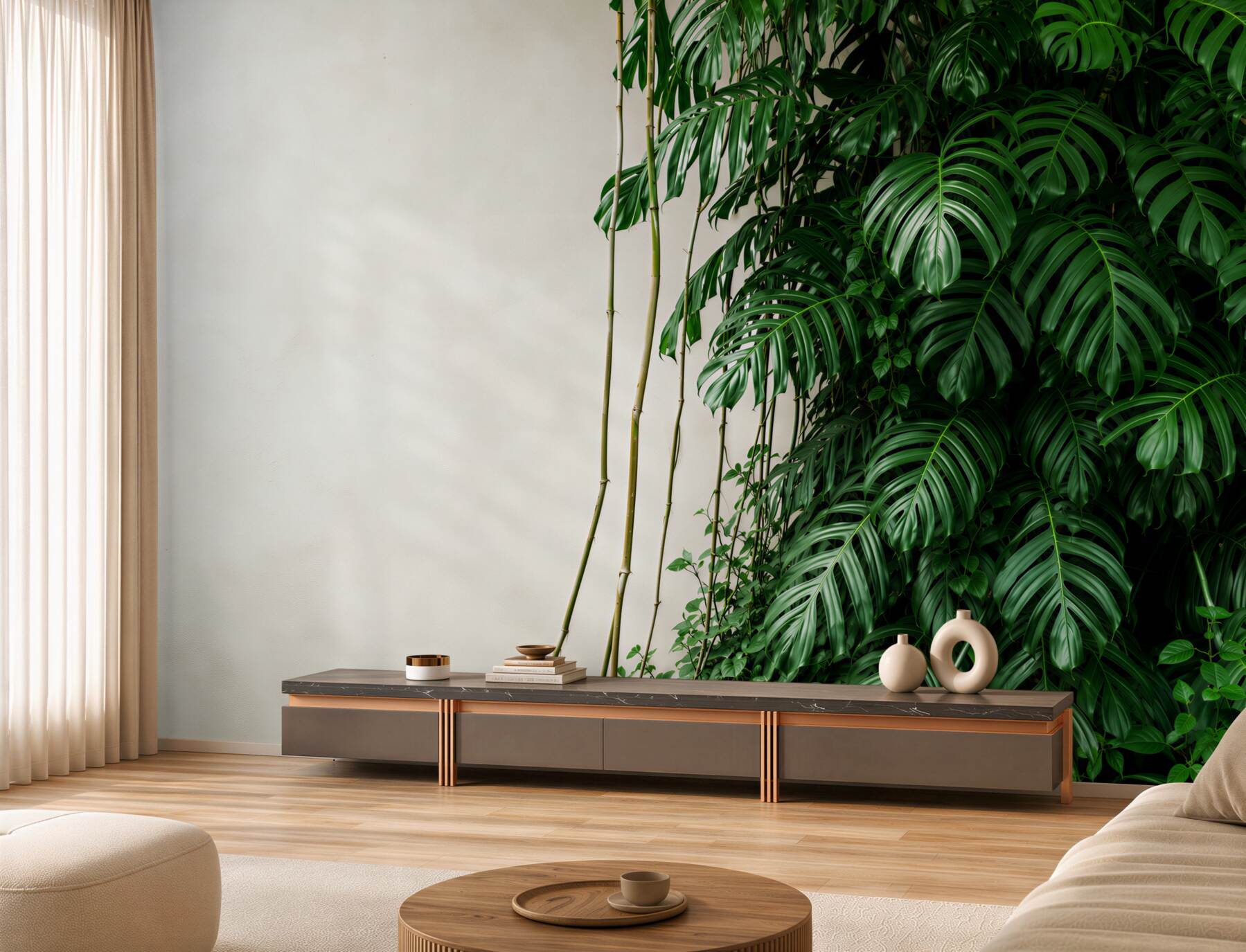 Papier peint feuilles denses de monstera verte