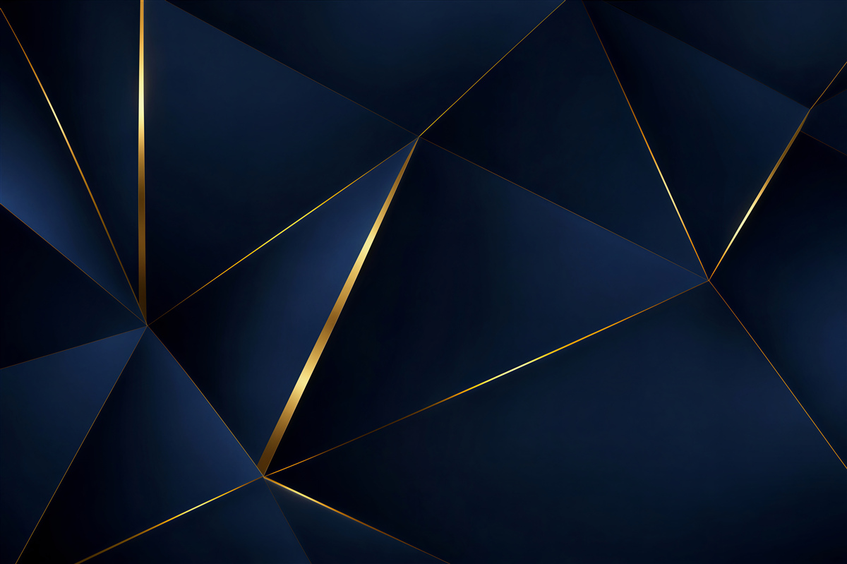Papier peint triangles bleu foncé avec des bords dorés