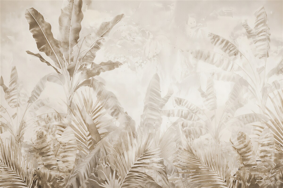 Papier peint feuilles d'arbres tropicaux dans le brouillard