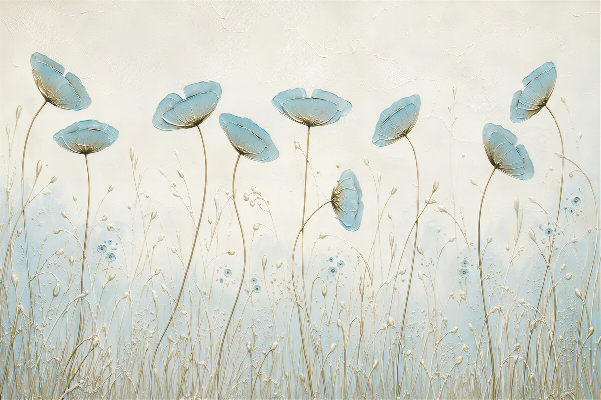 Papier peint coquelicots bleus élancés